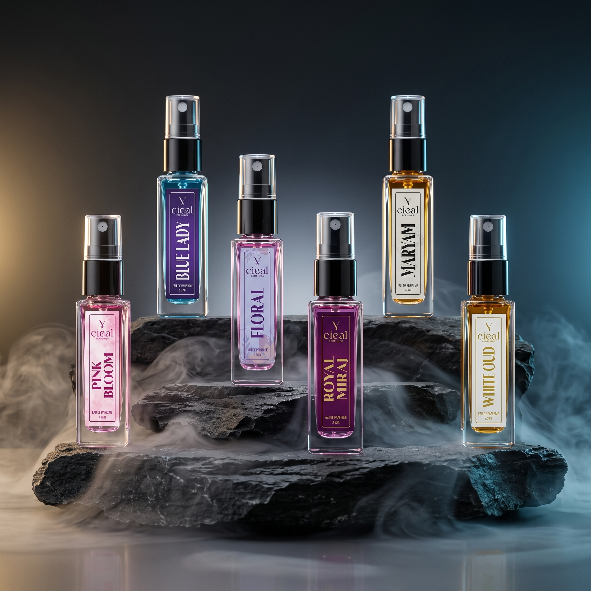 CIEAL Perfume Spray Gift Set of 6 – Pink Bloom, Maryam, Floral, Blue Lady, White Oud & Royal Miraj – 8ml Each