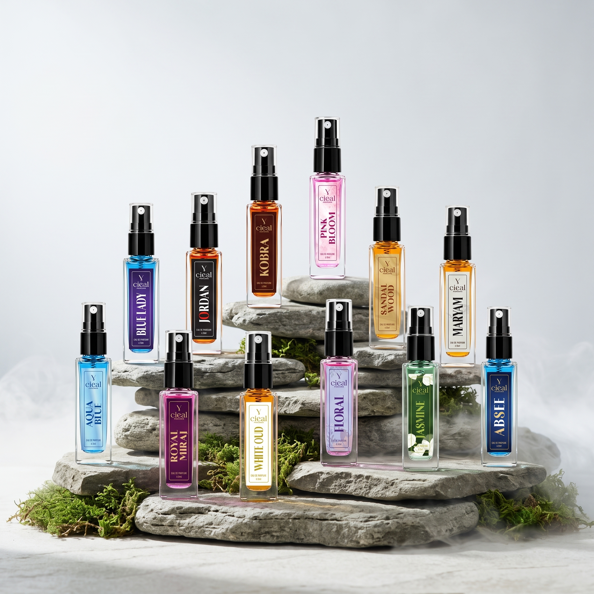 CIEAL Perfume Spray Gift Set of 12 – Sandalwood, Pink Bloom, Kobra, Aqua Blue, Jasmine, Blue Lady, White Oud, Royal Miraj, Maryam, Jordan, Absee & Floral – 8ml Each