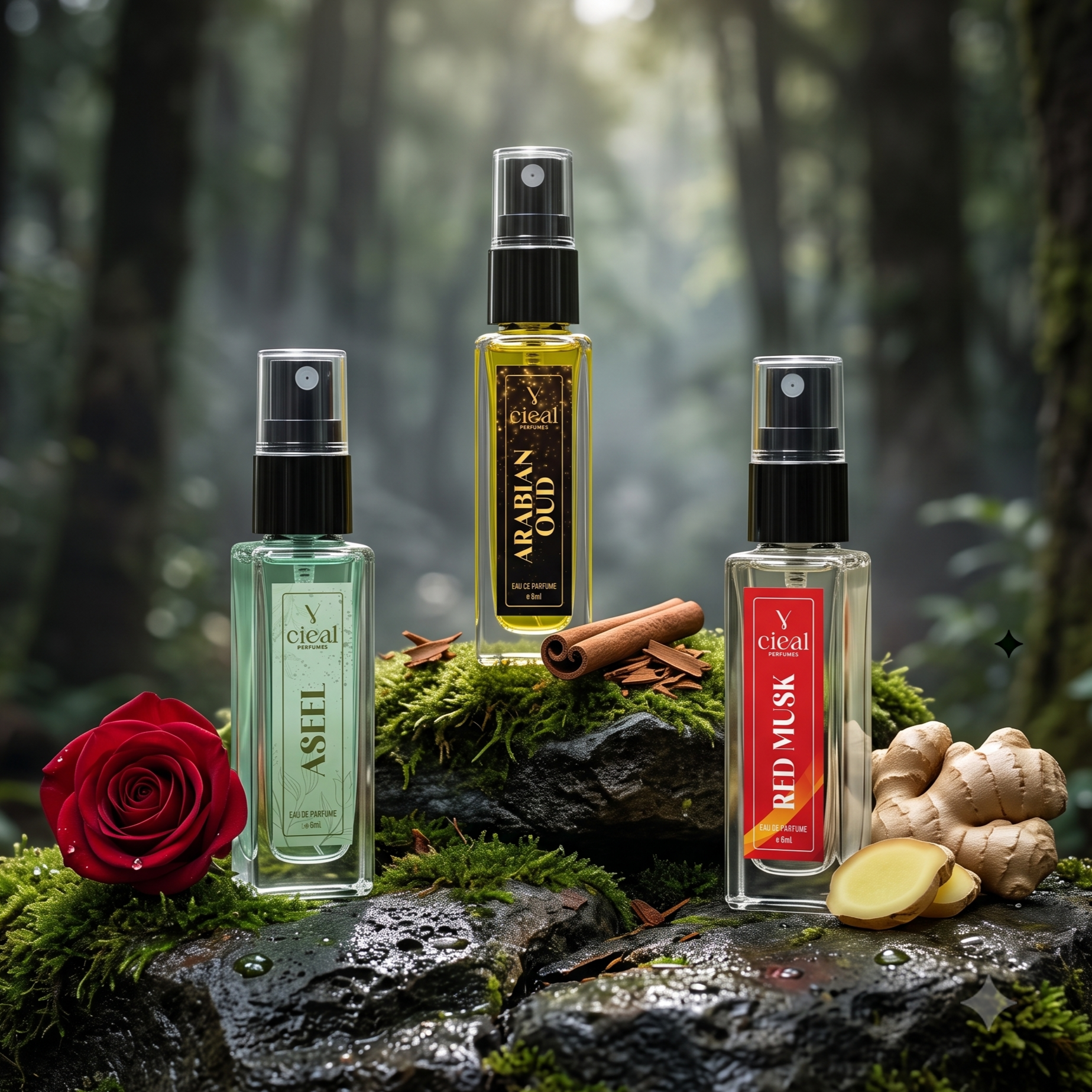 CIEAL Perfume Spray Gift Set of 3 – Arabian Oud, Red Musk  Aseel – 8ml Each