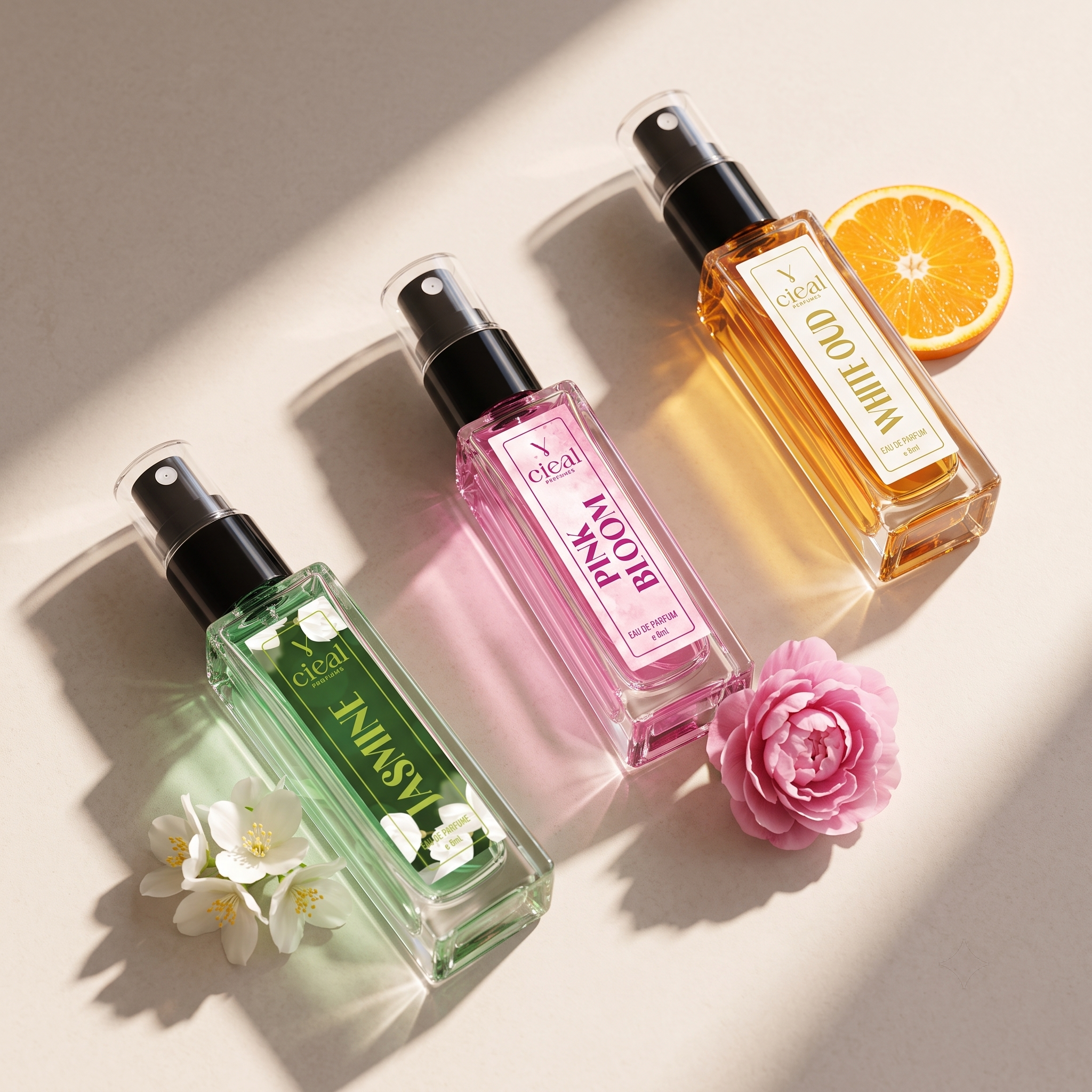 CIEAL Perfume Spray Gift Set of 3 – Pink Bloom, Jasmine &amp; White Oud – 8ml Each