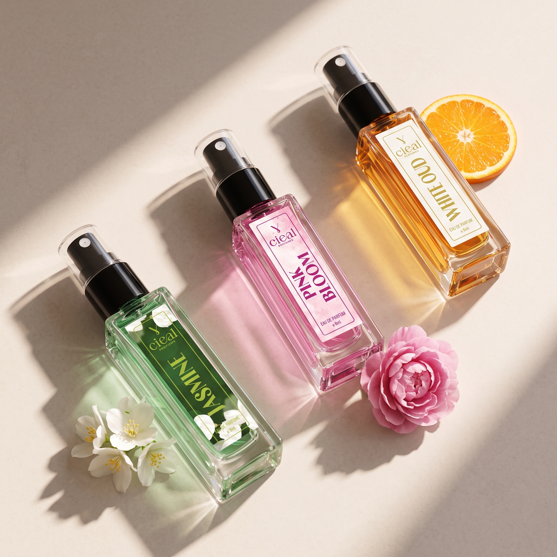 CIEAL Perfume Spray Gift Set of 3 – Pink Bloom, Jasmine &amp; White Oud – 8ml Each