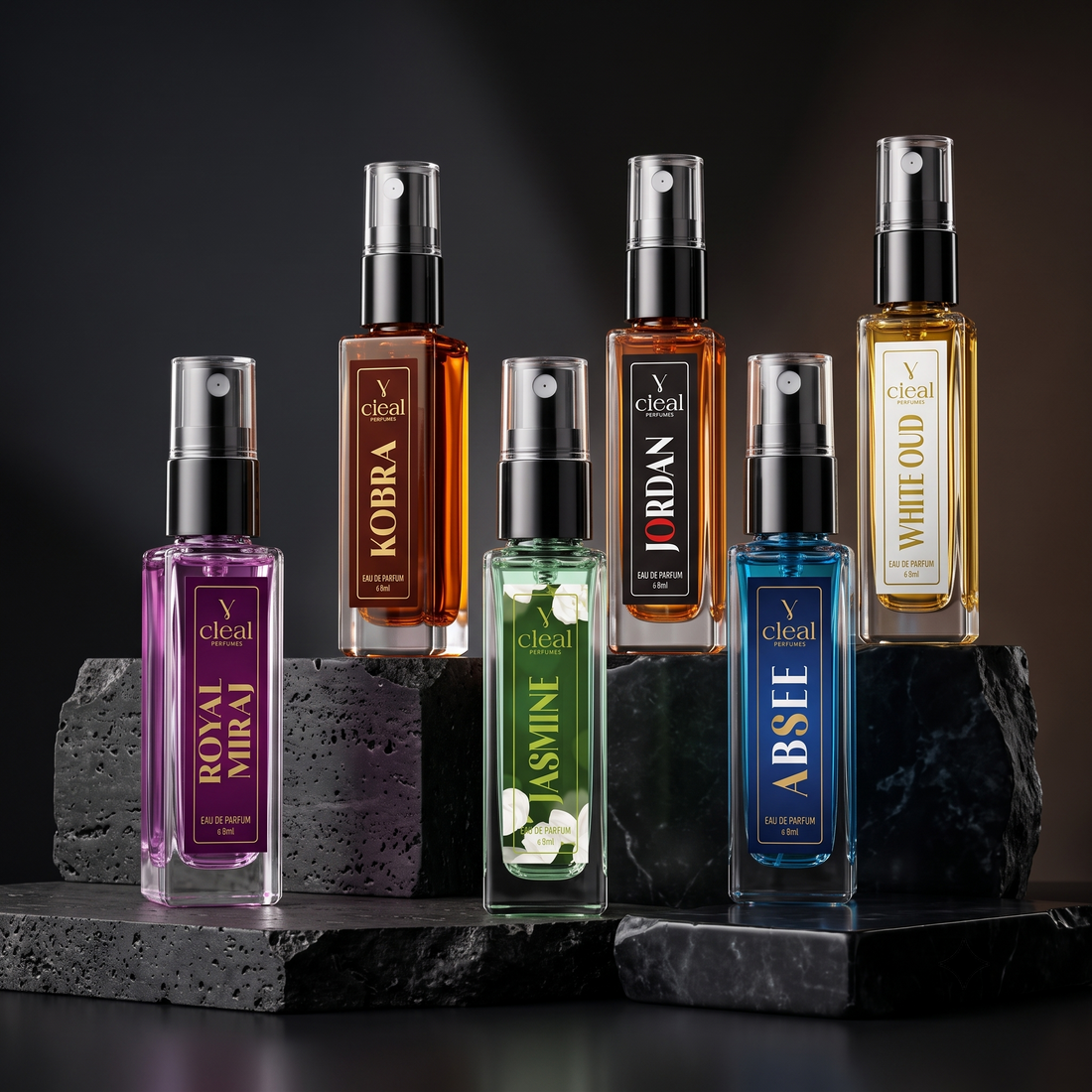 CIEAL Perfume Spray Gift Set of 6 – Jasmine, Royal Miraj, Absee, Jordan, White Oud & Kobra – 8ml Each