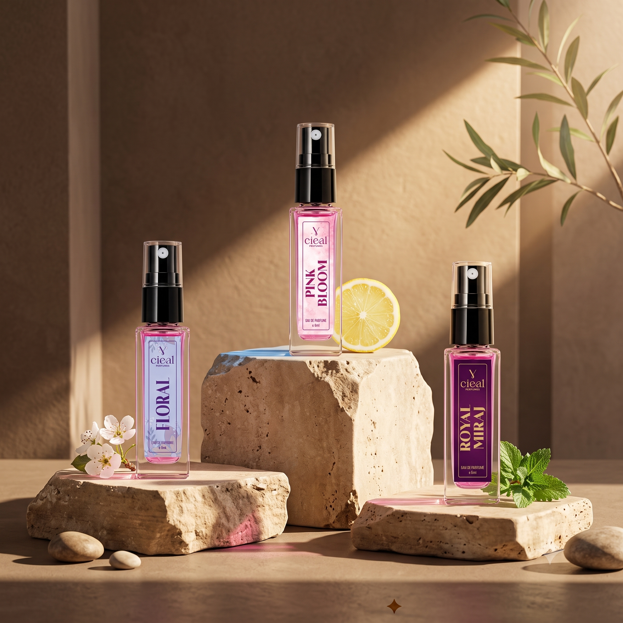 CIEAL Perfume Spray Gift Set of 3 – Pink Bloom, Royal Miraj & Floral – 8ml Each