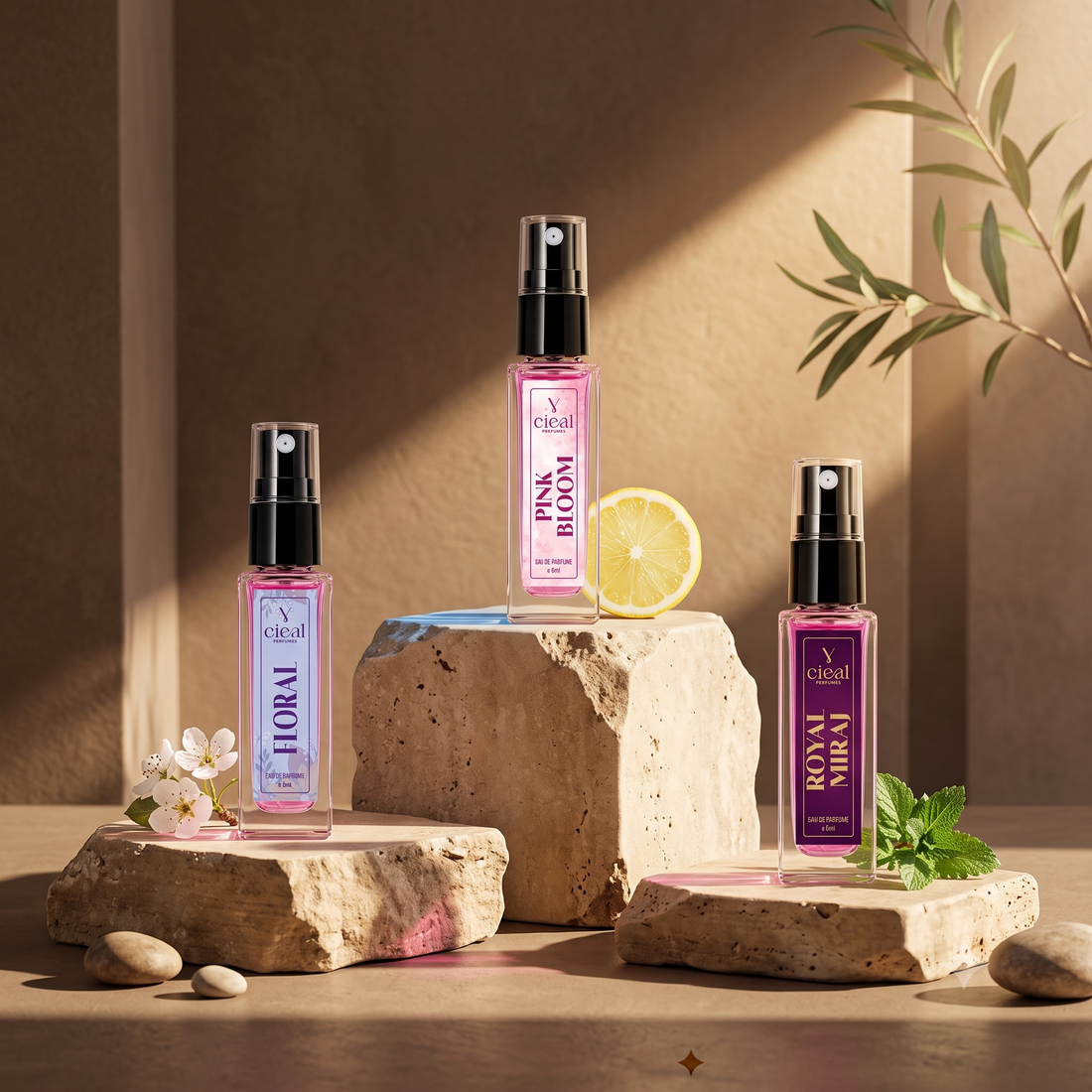 CIEAL Perfume Spray Gift Set of 3 – Pink Bloom, Royal Miraj & Floral – 8ml Each