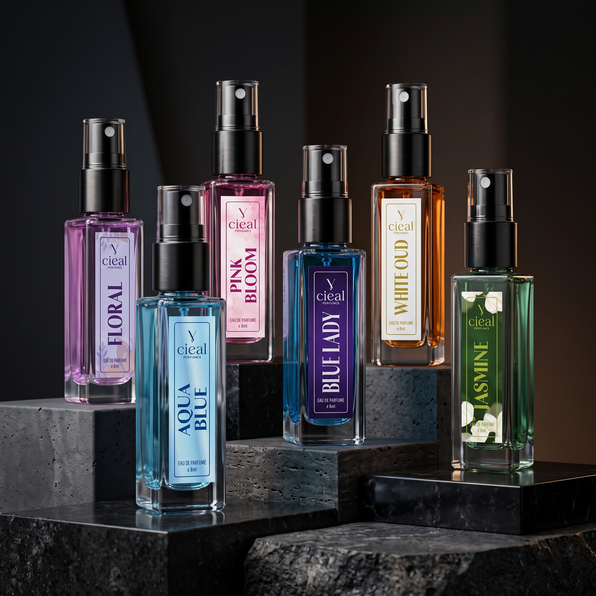 CIEAL Perfume Spray Gift Set of 6 – Aqua Blue, Floral, Blue Lady, Maryam, Pink Bloom & Sandalwood – 8ml Each
