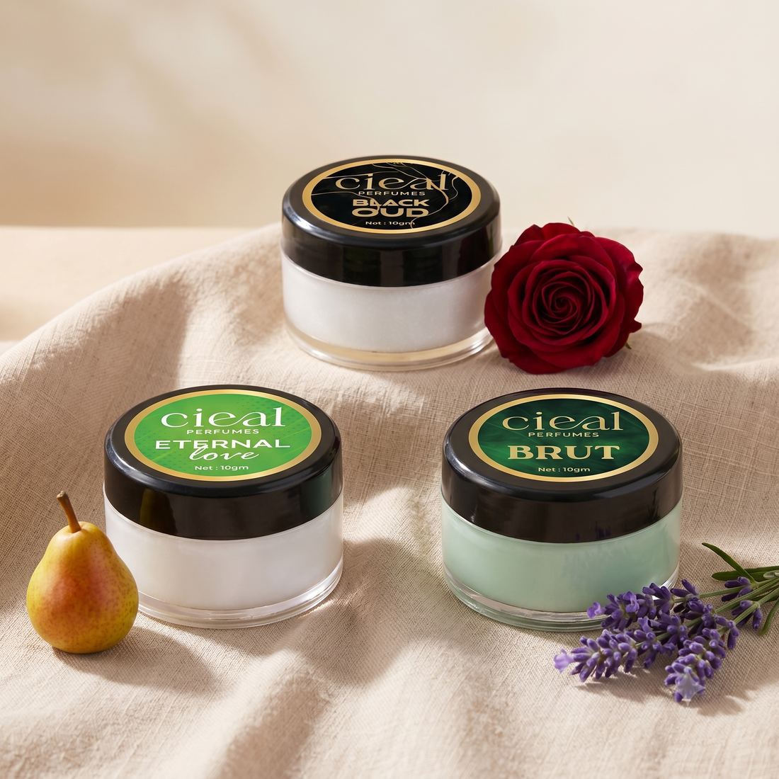 CIEAL Solid Perfume Set of 3 – Black Oud, Eternal Love & Brut | 10g Each