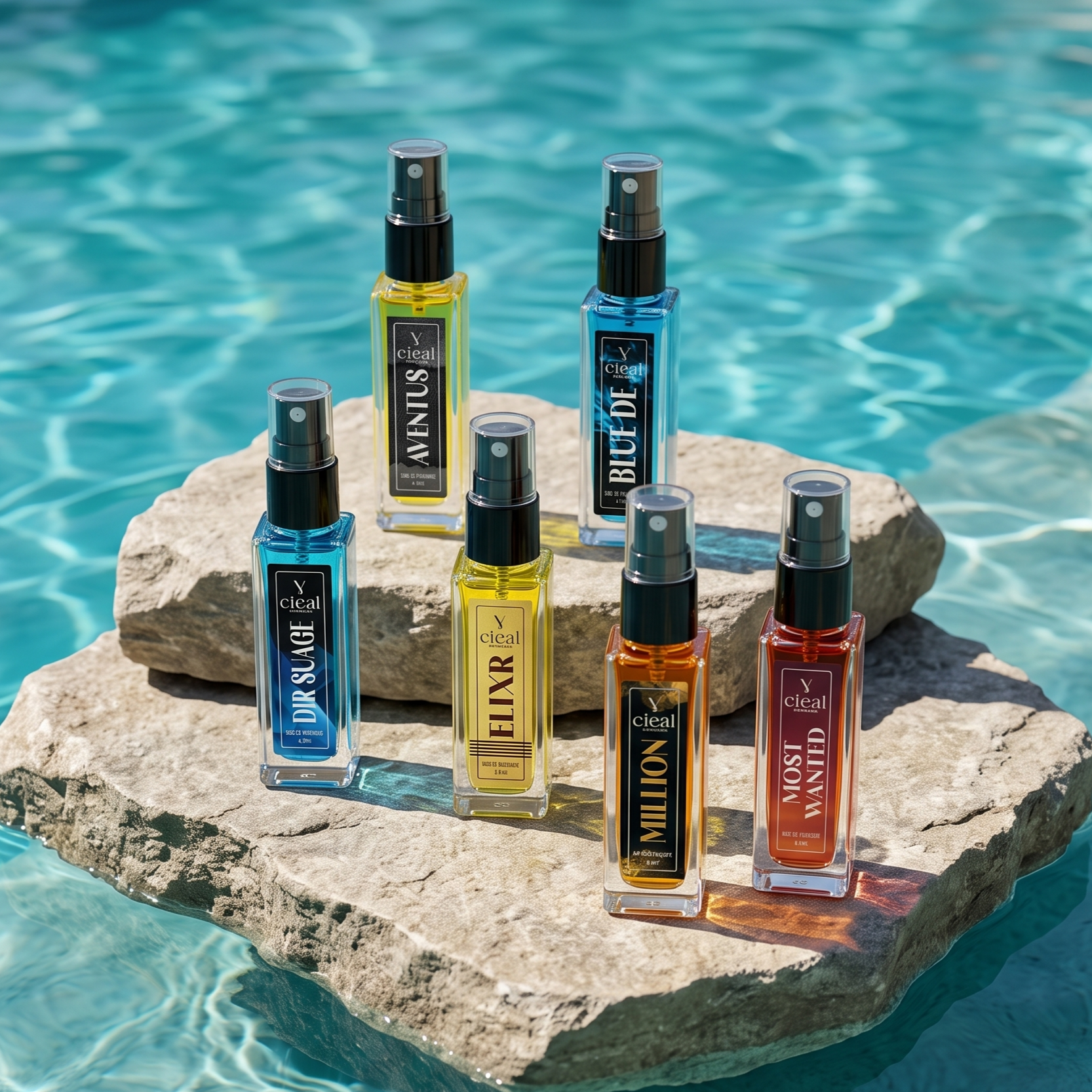 CIEAL Perfume Spray Gift Set of 6 – ELIXIR, AVENTUS, MILLION, DIR SUAGE, MOST WANTED & BLUE DE – 8 ml each