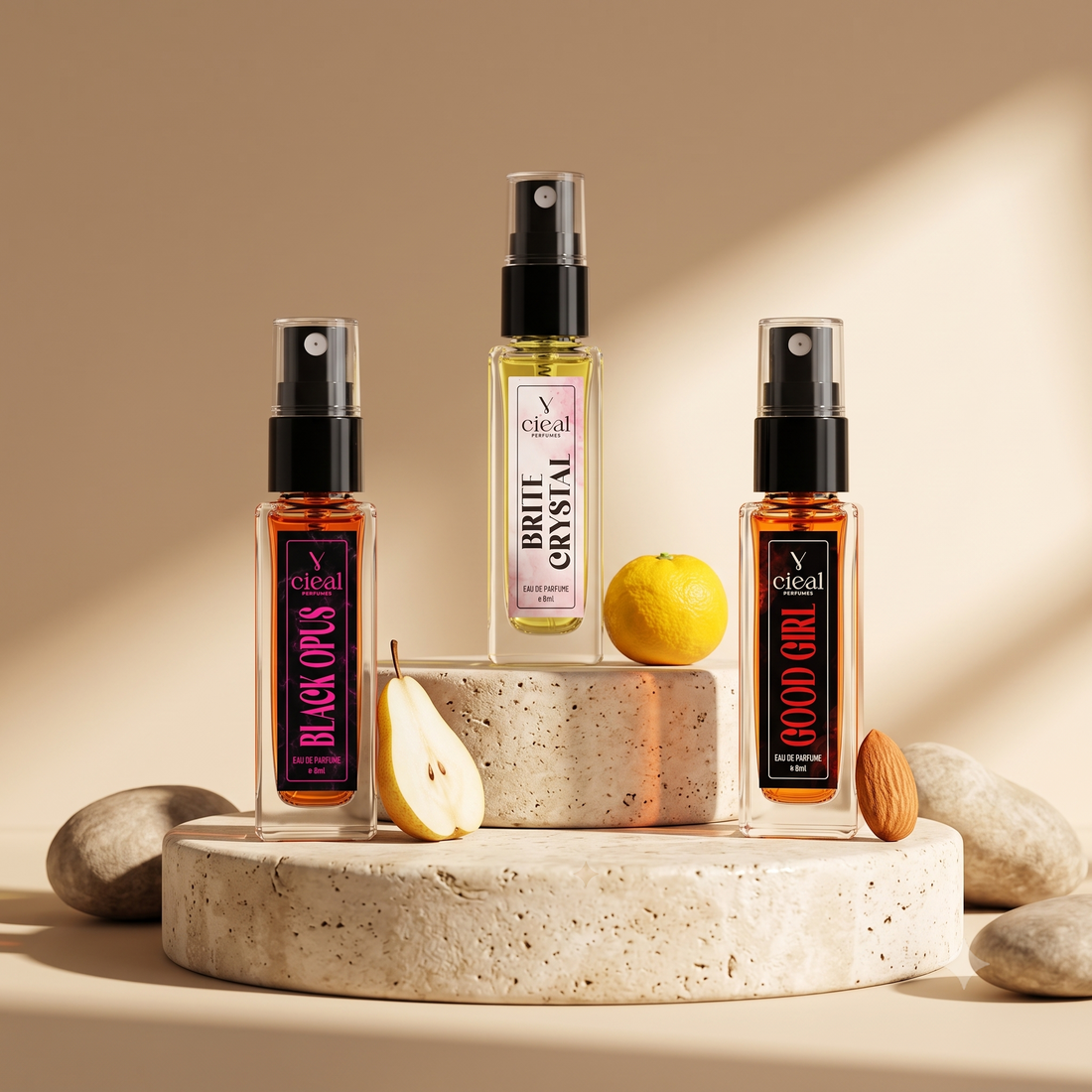 CIEAL Perfume Spray Gift Set of 3 – BRITE CRYSTAL, BLACK OPUS & GOOD GIRL – 8ml Each