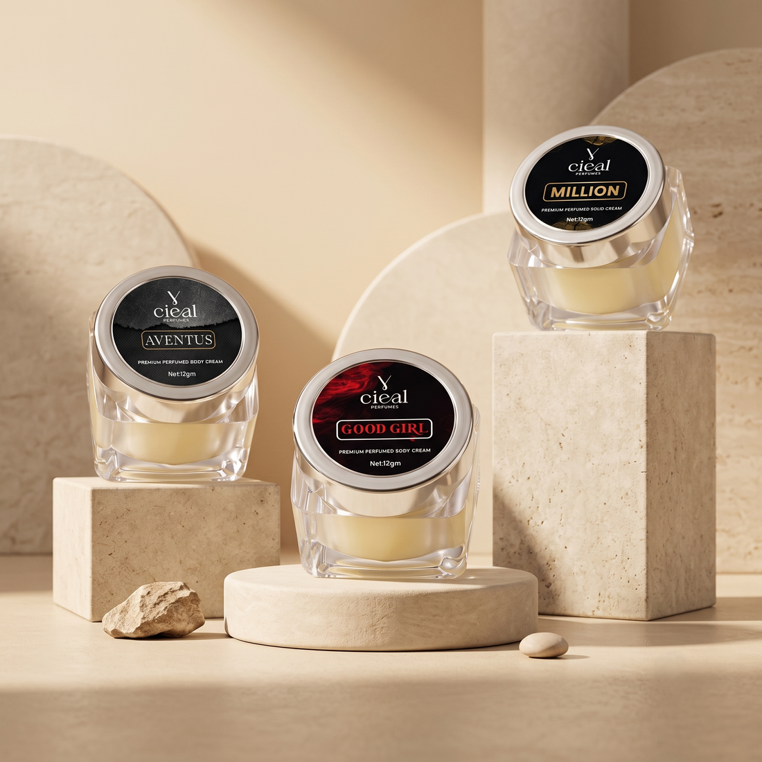 CIEAL PREMIUM SOLID PERFUME SET OF 3 – MILLION | AVENTUS | GOOD GIRL (UNISEX)