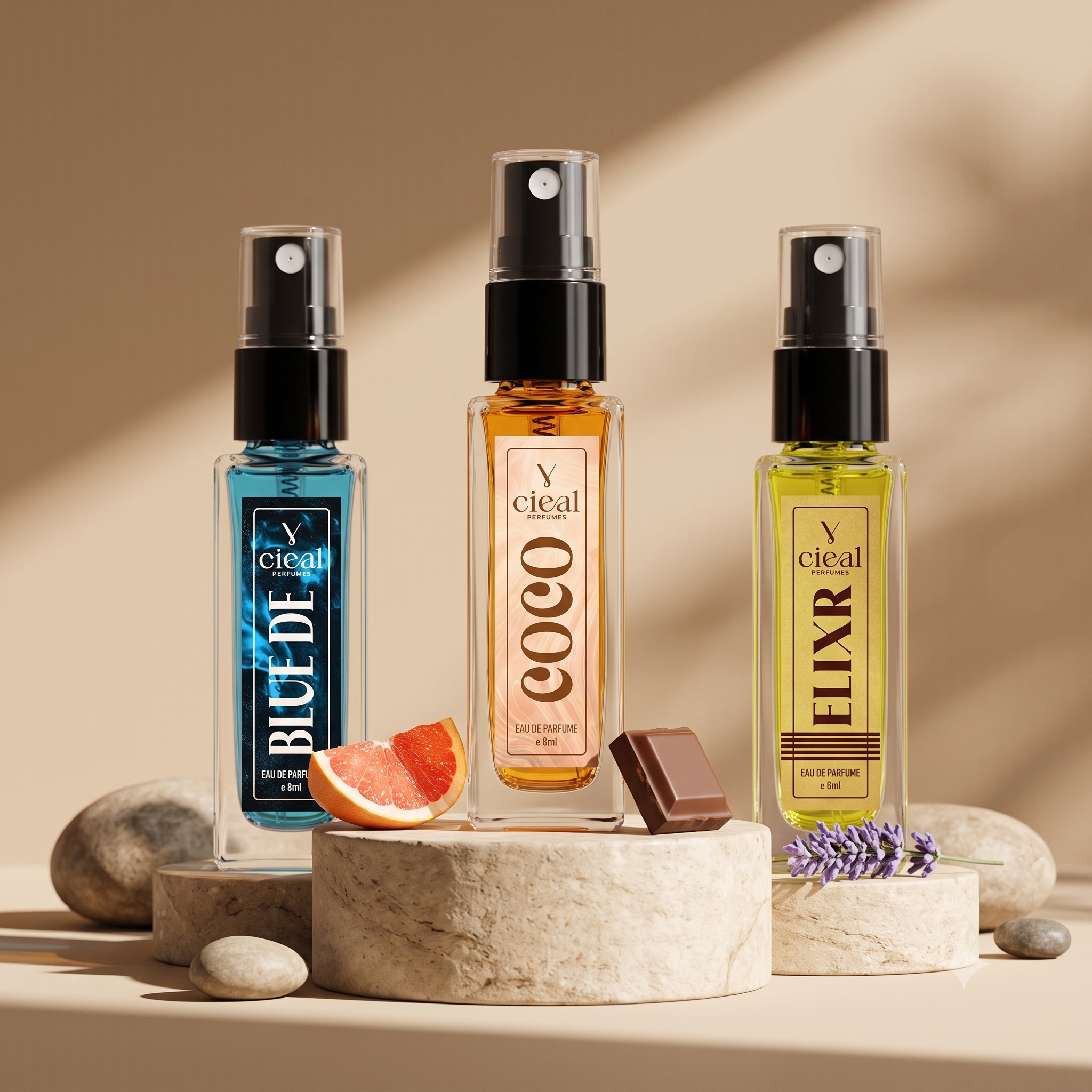 CIEAL Perfume Spray Gift Set of 3 – COCO, ELIXIR & BLUE DE – 8ml Each