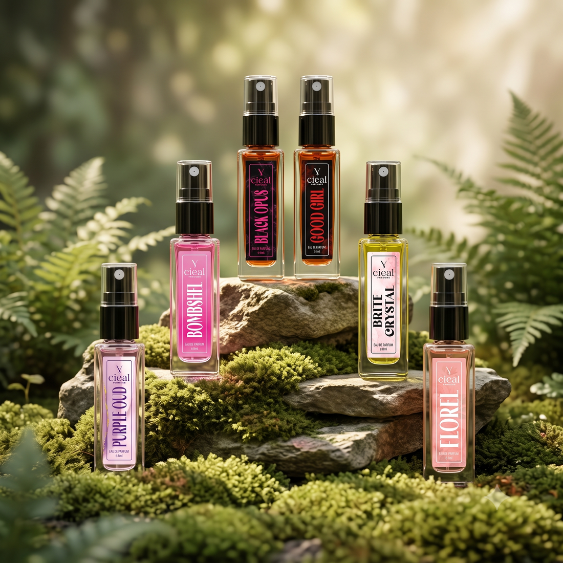 CIEAL Perfume Spray Gift Set of 6 – BLACK OPUS, PURPLE OUD, FLOREL, BRITE CRYSTAL, BOMBSHEL & GOOD GIRL – 8ml Each