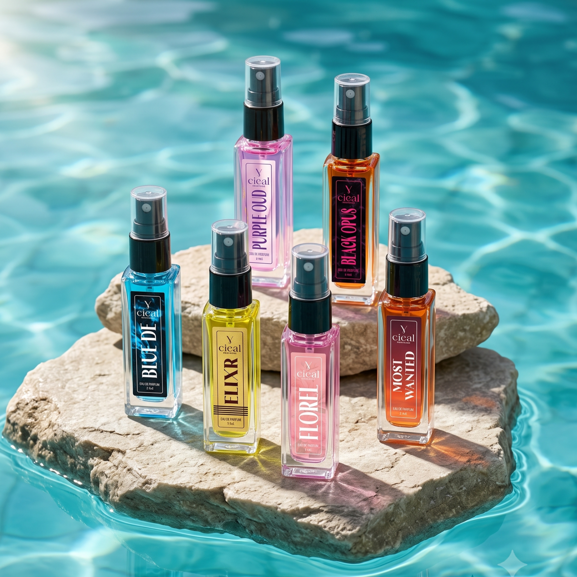 CIEAL Perfume Spray Gift Set of 6 – ELIXIR, BLACK OPUS, PURPLE OUD, FLOREL, MOST WANTED & BLUE DE – 8 ml each