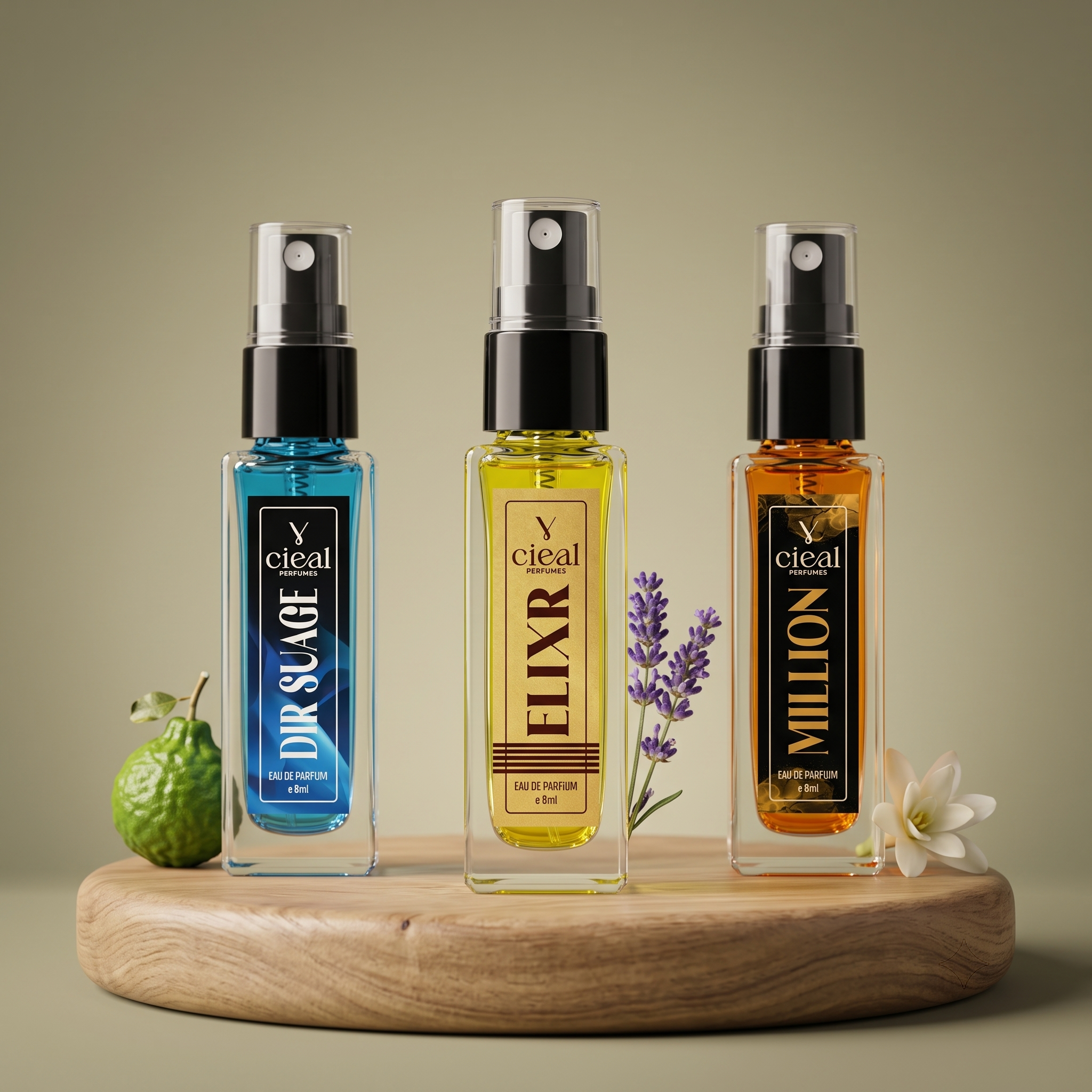 CIEAL Perfume Spray Gift Set of 3 – DIR SUAGE, ELIXIR & MILLION – 8 ml each