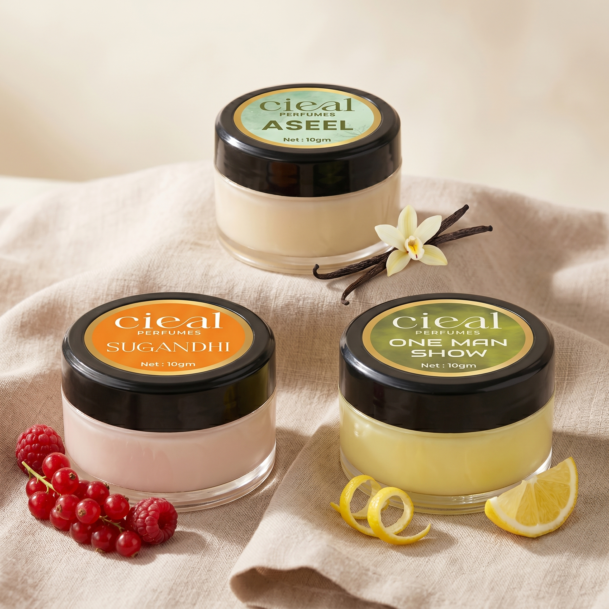 CIEAL Solid Perfume Set of 3 – Aseel, Sugandi &amp; One Man Show | 10g Each