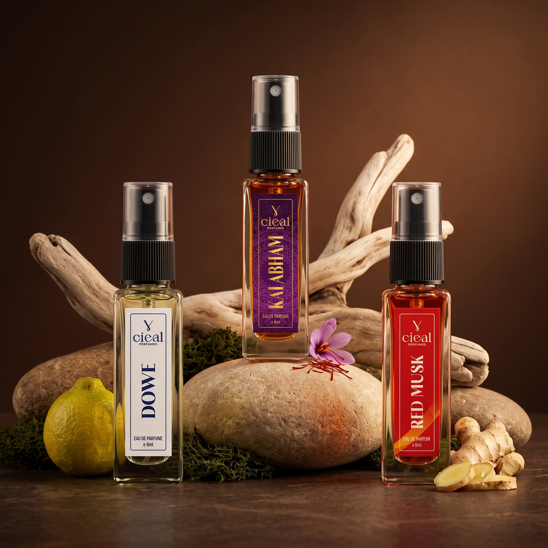 CIEAL Perfume Spray Gift Set of 3 – Red Musk, Kalabham & Dowe – 8 ml each