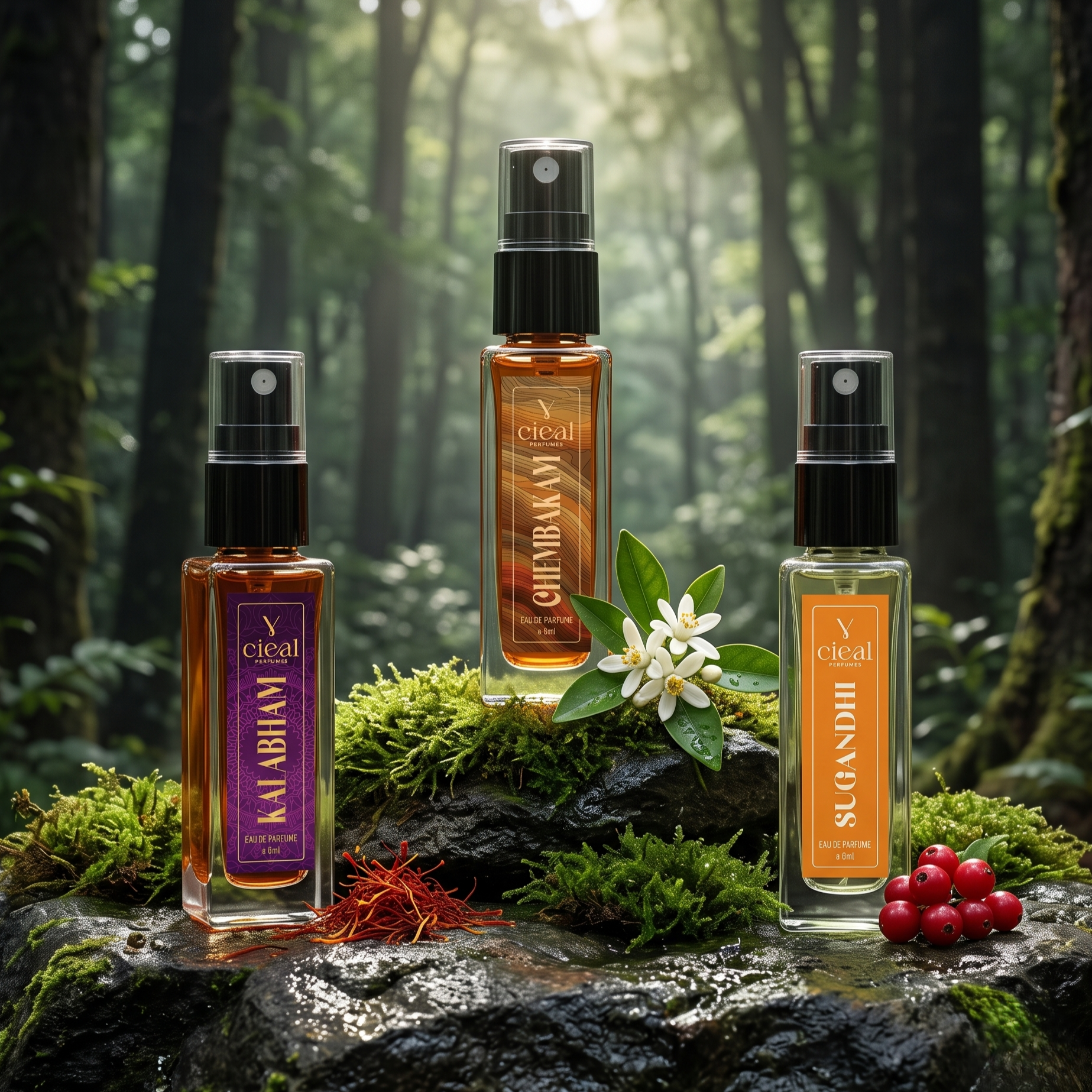 CIEAL Perfume Spray Gift Set of 3 – Kalabham, Sugandhi & Chembakam – 8ml Each