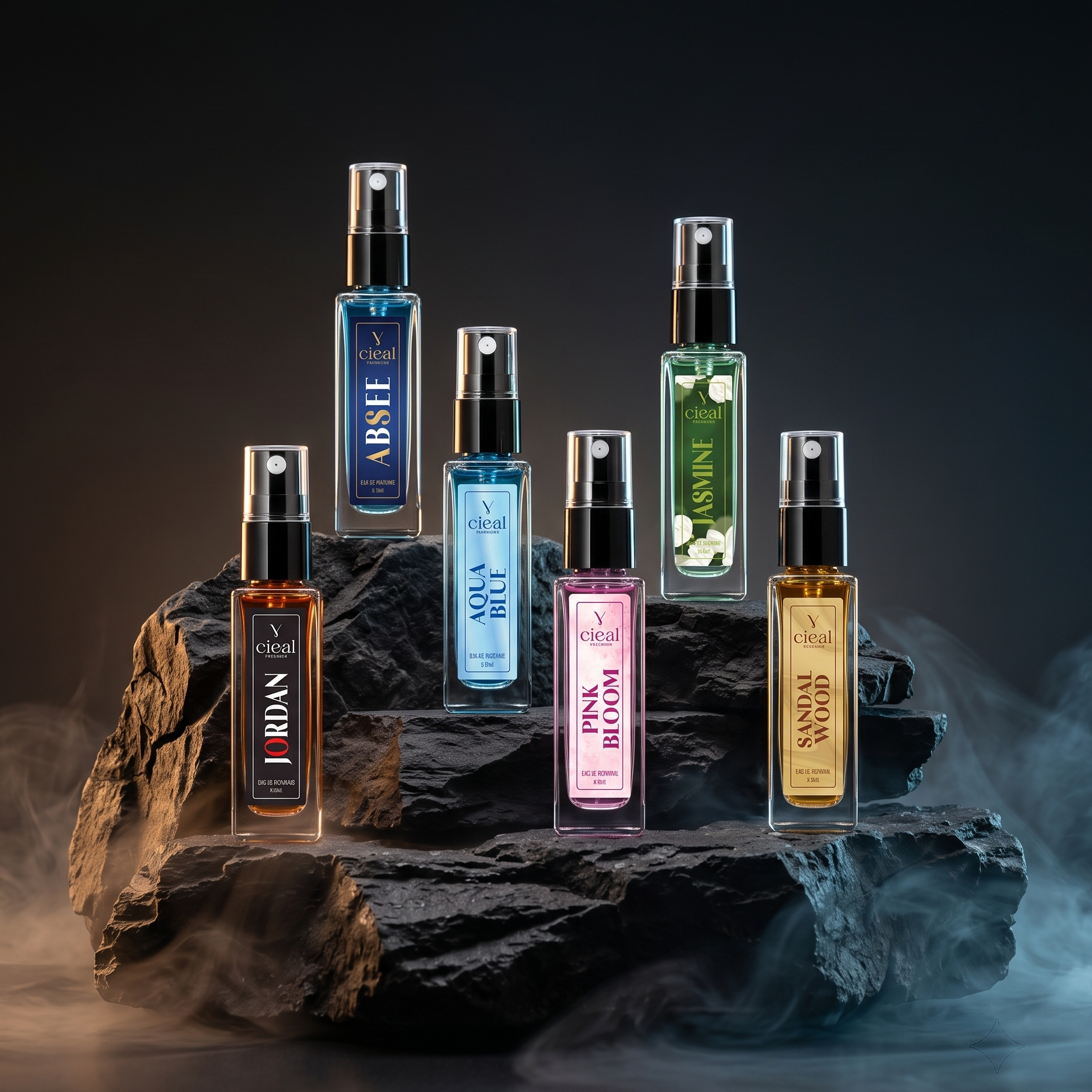 CIEAL Perfume Spray Gift Set of 6 – Aqua Blue, Jasmine, Sandalwood, Jordan, Absee &Pink Bloom – 8ml Each