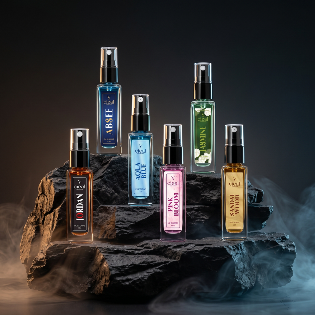 CIEAL Perfume Spray Gift Set of 6 – Aqua Blue, Jasmine, Sandalwood, Jordan, Absee &Pink Bloom – 8ml Each