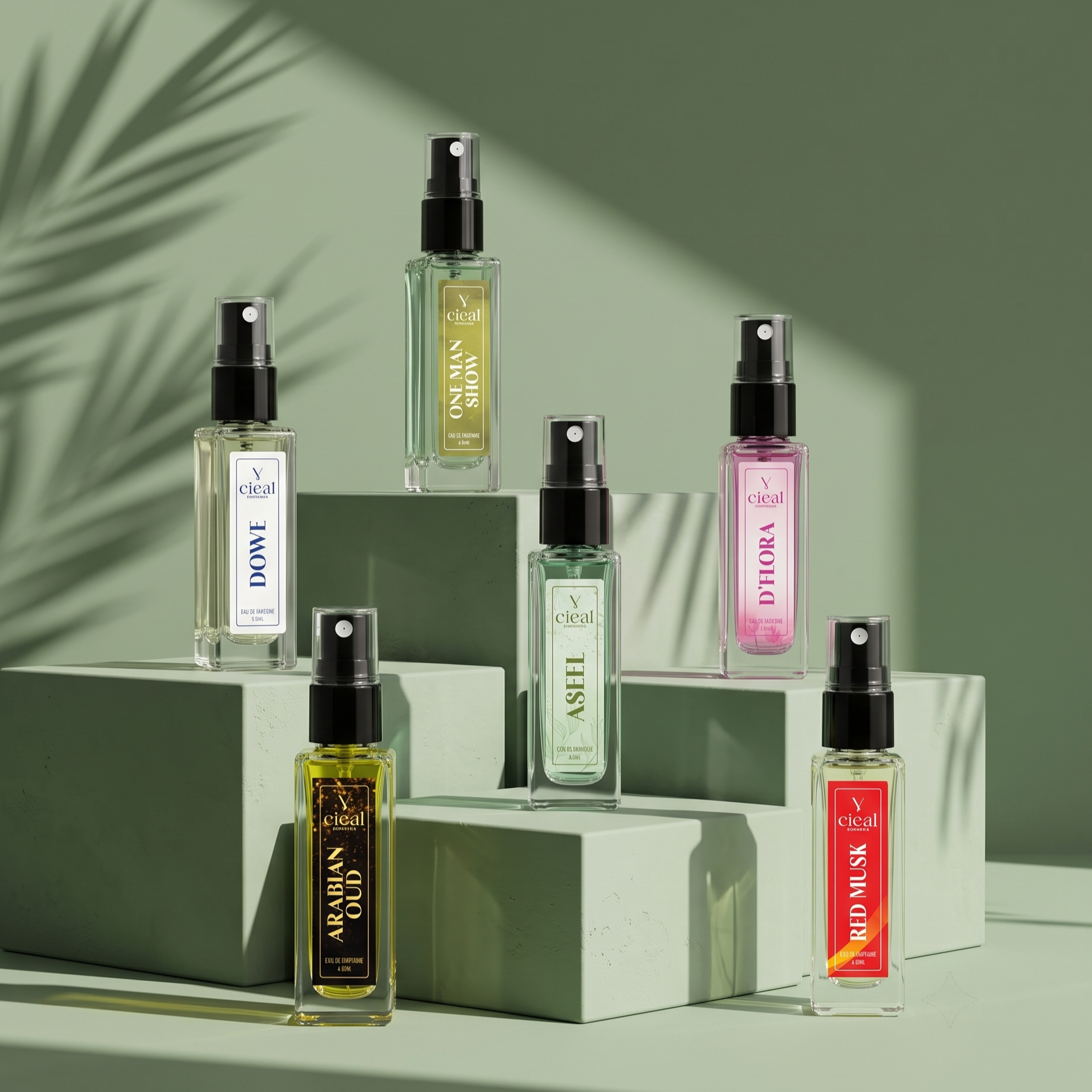 CIEAL Perfume Spray Gift Set of 6 – Dowe, Aseel, Red Musk, D' Flora, One Man Show & Arabian Oud – 8 ml each