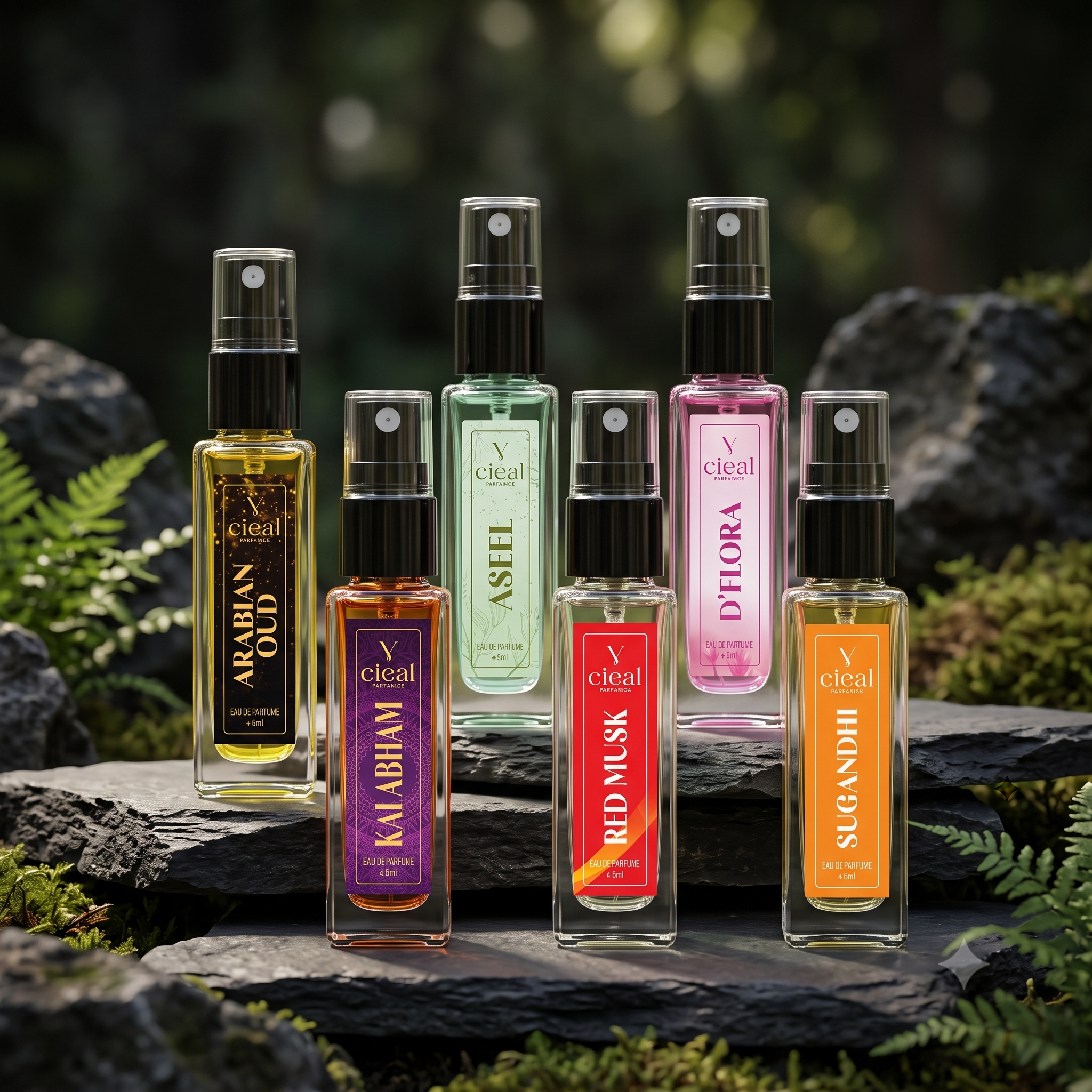 CIEAL Perfume Spray Gift Set of 6 – Master Collection – Arabian Oud, Aseel, Kalabham, Sugandhi, D' Flora & Red Musk – 8ml Each