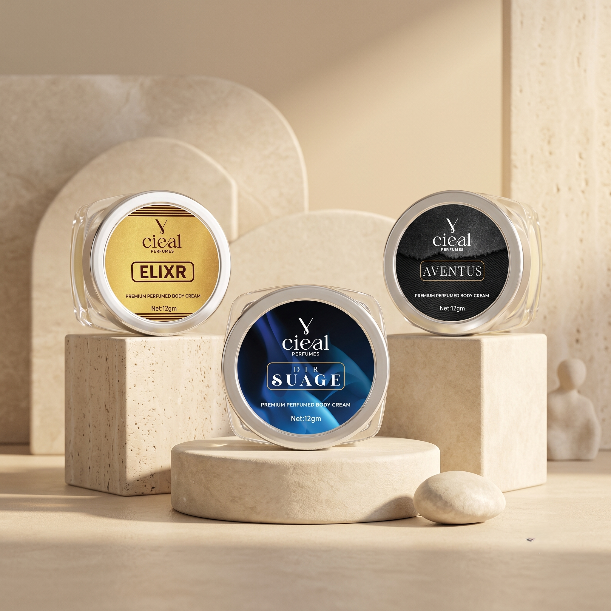 CIEAL PREMIUM SOLID PERFUME SET OF 3 – ELIXIR | AVENTUS | DIR SUAGE (MEN)