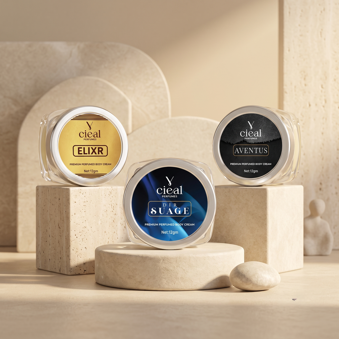 CIEAL PREMIUM SOLID PERFUME SET OF 3 – ELIXIR | AVENTUS | DIR SUAGE (MEN)