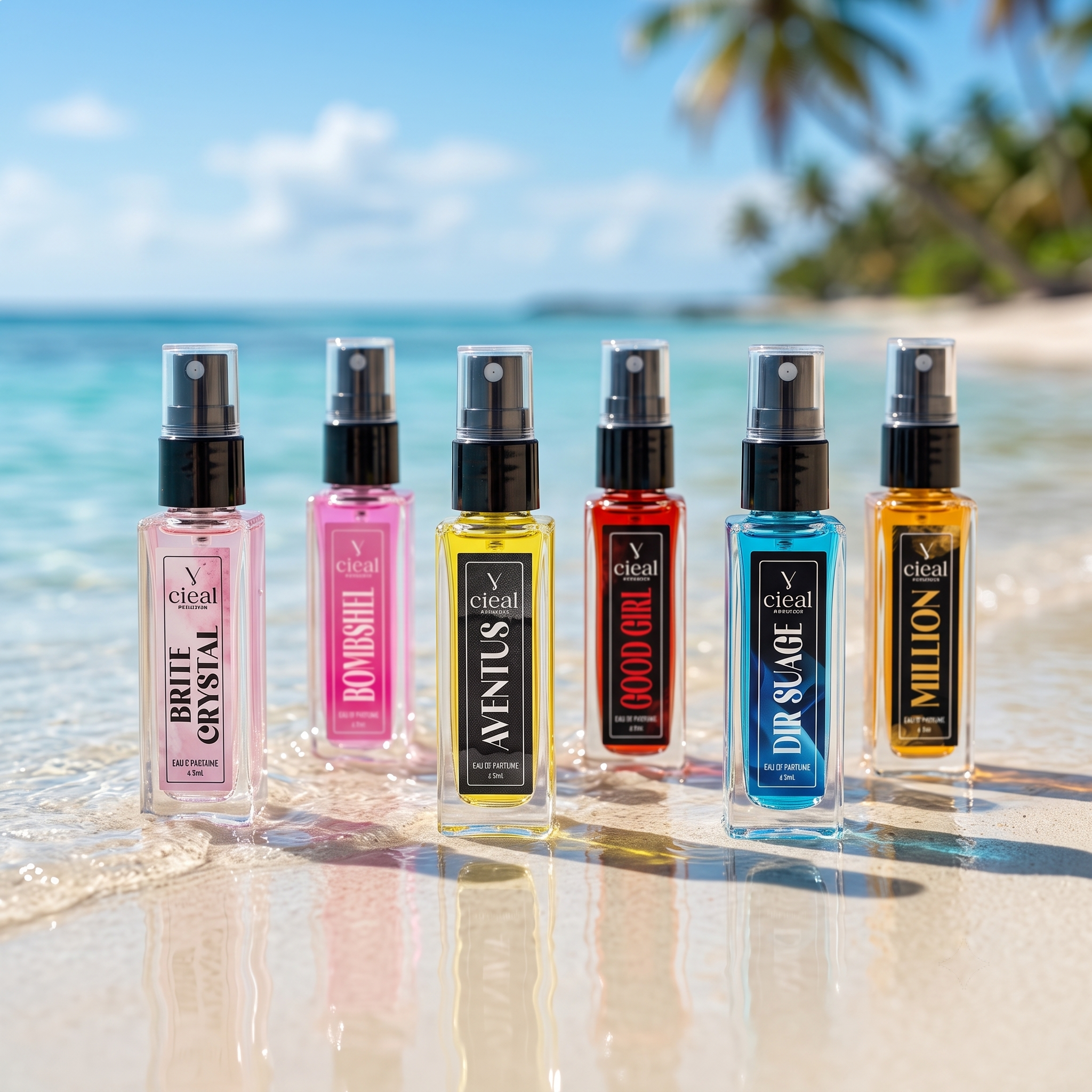 CIEAL Perfume Spray Gift Set of 6 – BRITE CRYSTAL, BOMBSHEL, AVENTUS, DIR SUAGE, GOOD GIRL & MILLION – 8ml Each