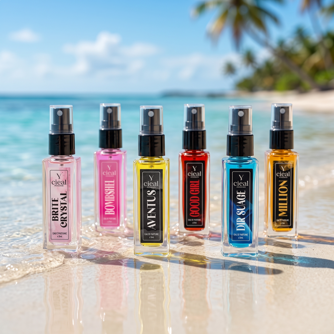 CIEAL Perfume Spray Gift Set of 6 – BRITE CRYSTAL, BOMBSHEL, AVENTUS, DIR SUAGE, GOOD GIRL & MILLION – 8ml Each