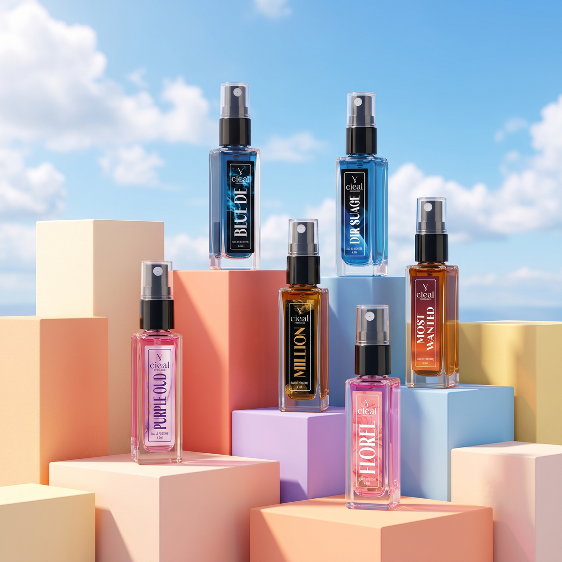 CIEAL Perfume Spray Gift Set of 6 – MILLION, FLOREL, DIR SUAGE, PURPLE OUD, MOST WANTED & BLUE DE – 8 ml each