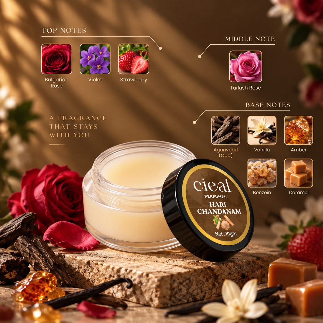 CIEAL Solid Perfume Set of 3 – Hari Chandanam, Parijatham & Vanilla 10g Each