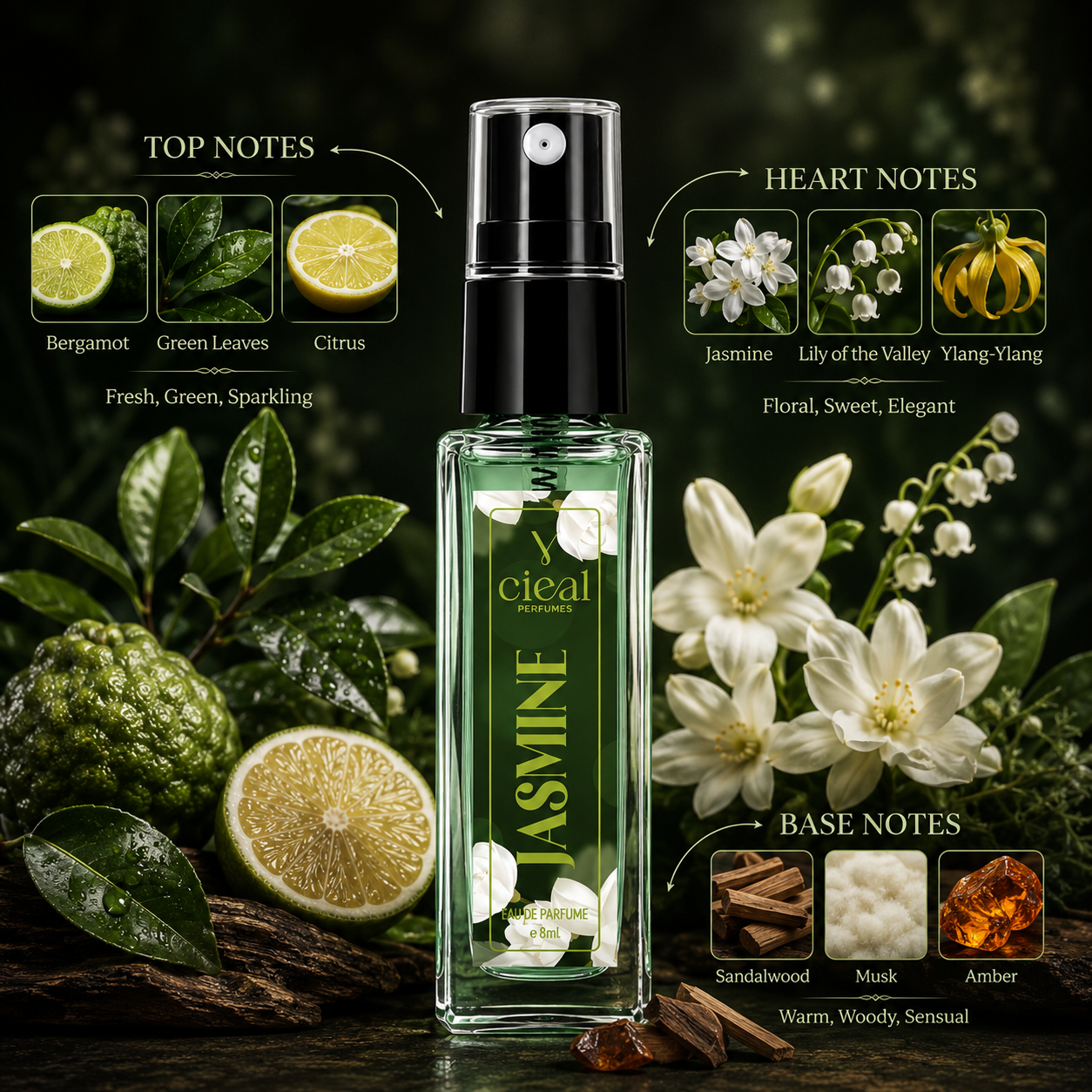 CIEAL Perfume Spray Gift Set of 3 – Jasmine, Kobra &amp; Sandalwood – 8ml Each