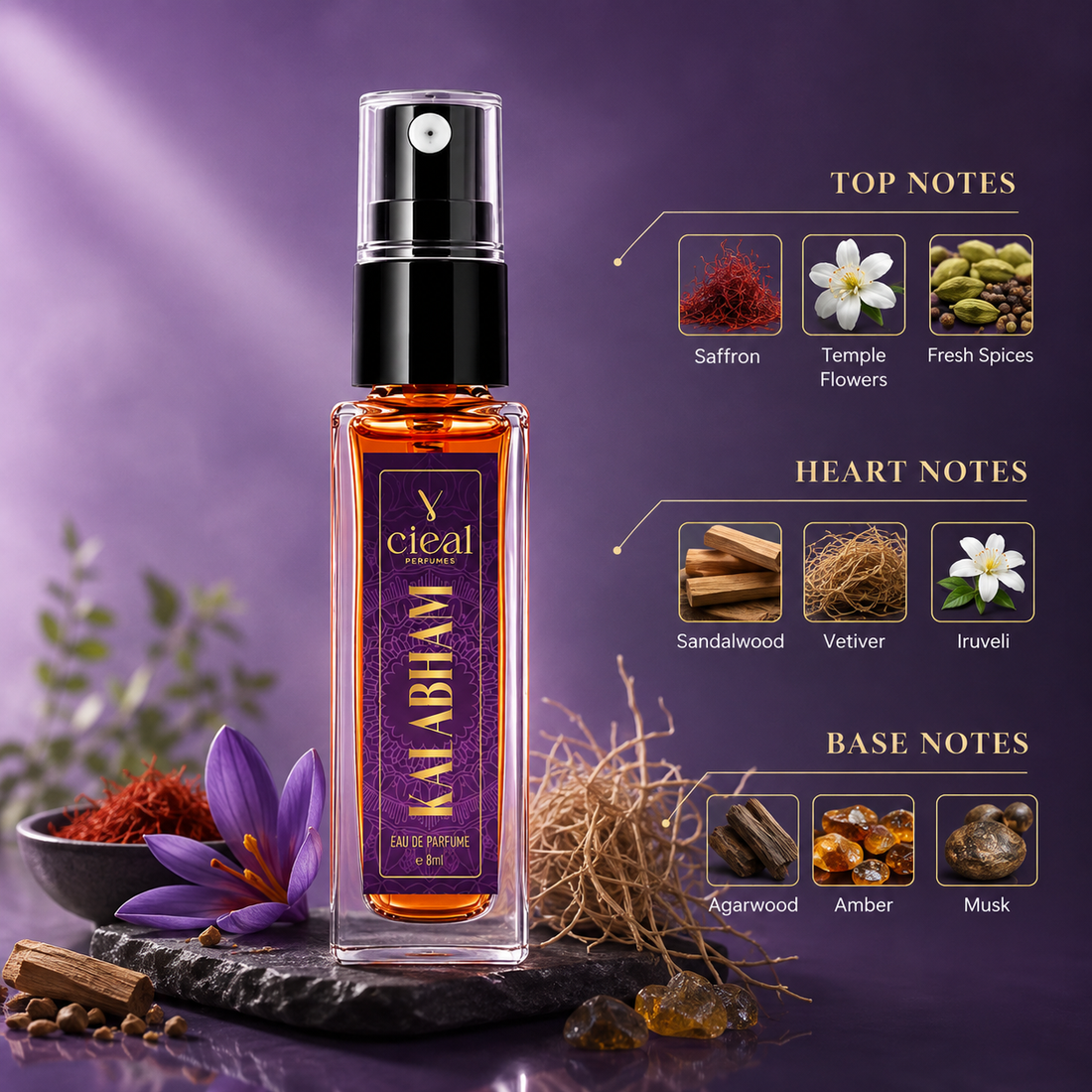 CIEAL Perfume Spray Gift Set of 3 – Kalabham, Sugandhi & Chembakam – 8ml Each