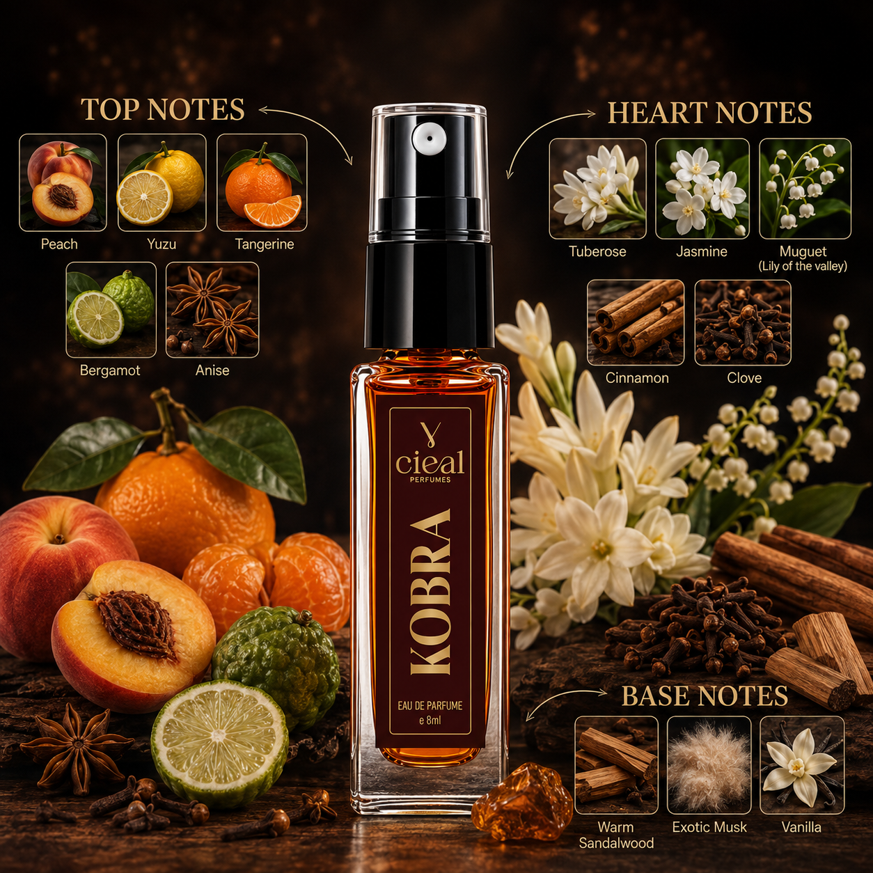 CIEAL Perfume Spray Gift Set of 3 – Jasmine, Kobra &amp; Sandalwood – 8ml Each