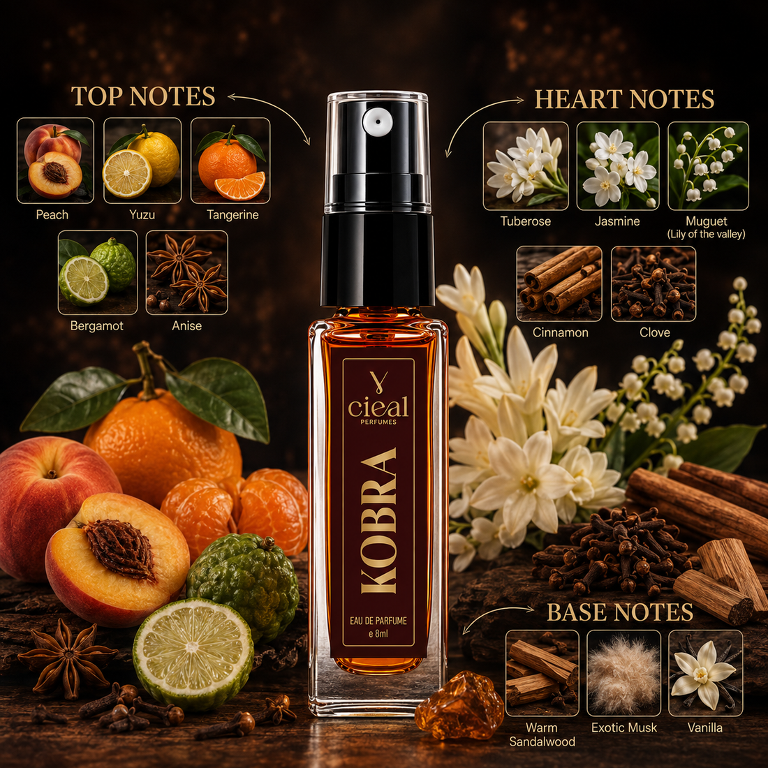 CIEAL Perfume Spray Gift Set of 3 – Jasmine, Kobra &amp; Sandalwood – 8ml Each