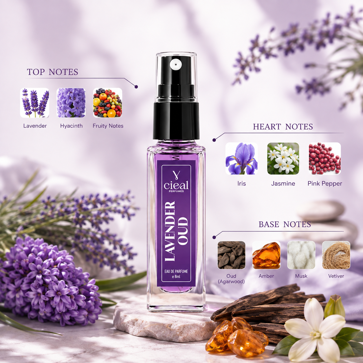 CIEAL Perfume Spray Gift Set of 3 – Eternal Love, Lavender Oud &Jazz – 8ml Each