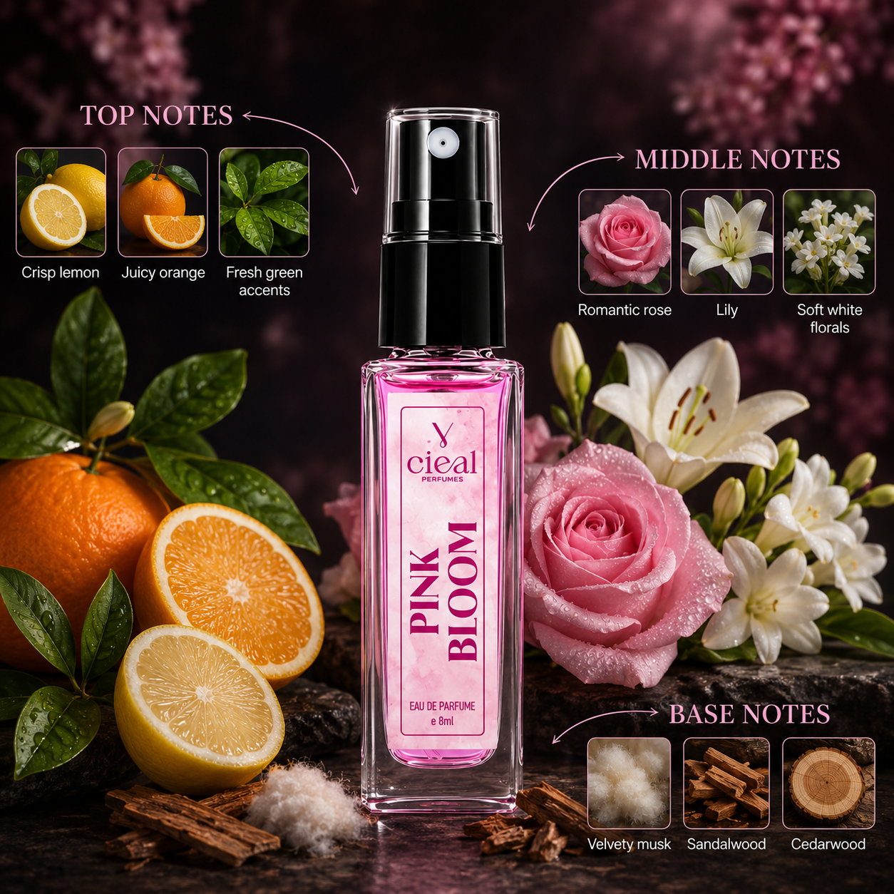 CIEAL Perfume Spray Gift Set of 3 – Pink Bloom, Maryam &amp; Blue Lady – 8ml Each