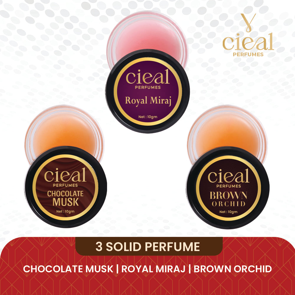 CIEAL SOLID PERFUME SET OF 3 – ROYAL MIRAJ | CHOCOLATE MUSK | BROWN ORCHID