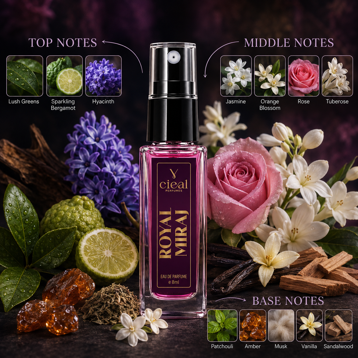 CIEAL Perfume Spray Gift Set of 3 – Royal Miraj, White Oud &amp; Absee – 8ml Each