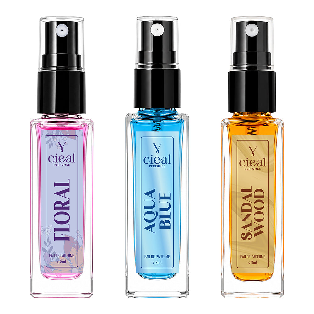 CIEAL Perfume Spray Gift Set of 3 – Aqua Blue, Floral & Sandalwood – 8ml Each