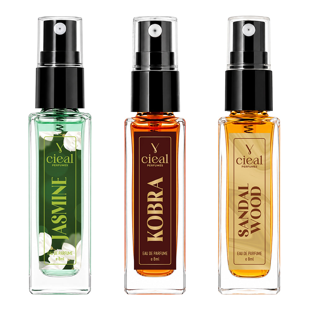 CIEAL Perfume Spray Gift Set of 3 – Jasmine, Kobra &amp; Sandalwood – 8ml Each