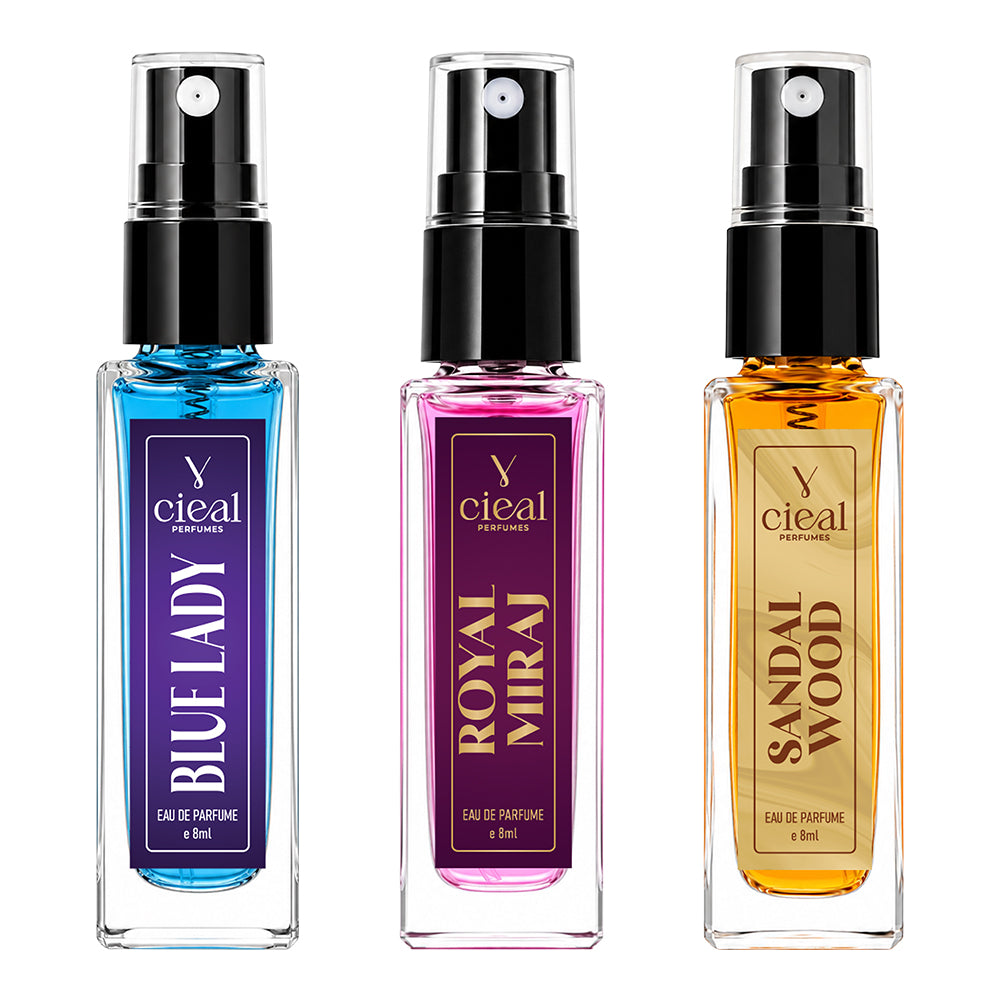 CIEAL Perfume Spray Gift Set of 3 – Blue Lady, Royal Miraj & Sandalwood – 8ml Each