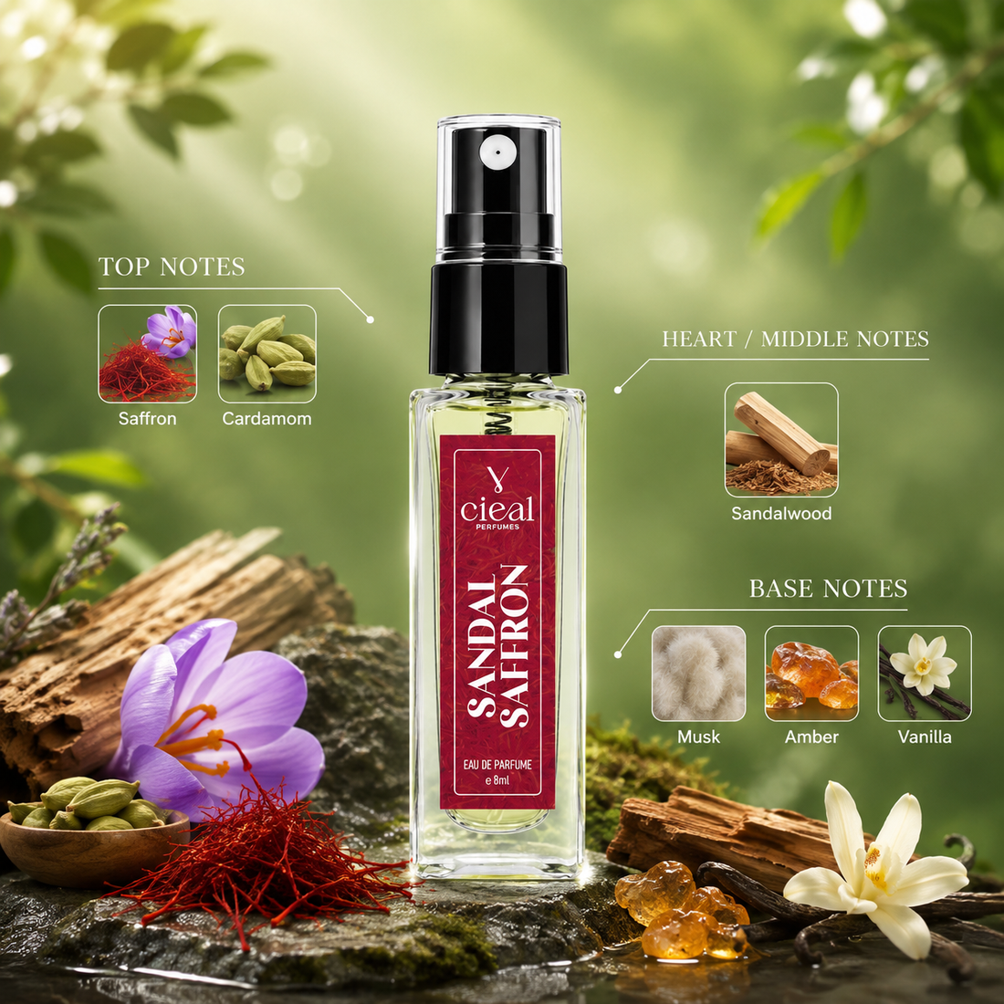 CIEAL Perfume Spray Gift Set of 3 – Sandal Saffron, Chembakam & Kalabham – 8 ml each.