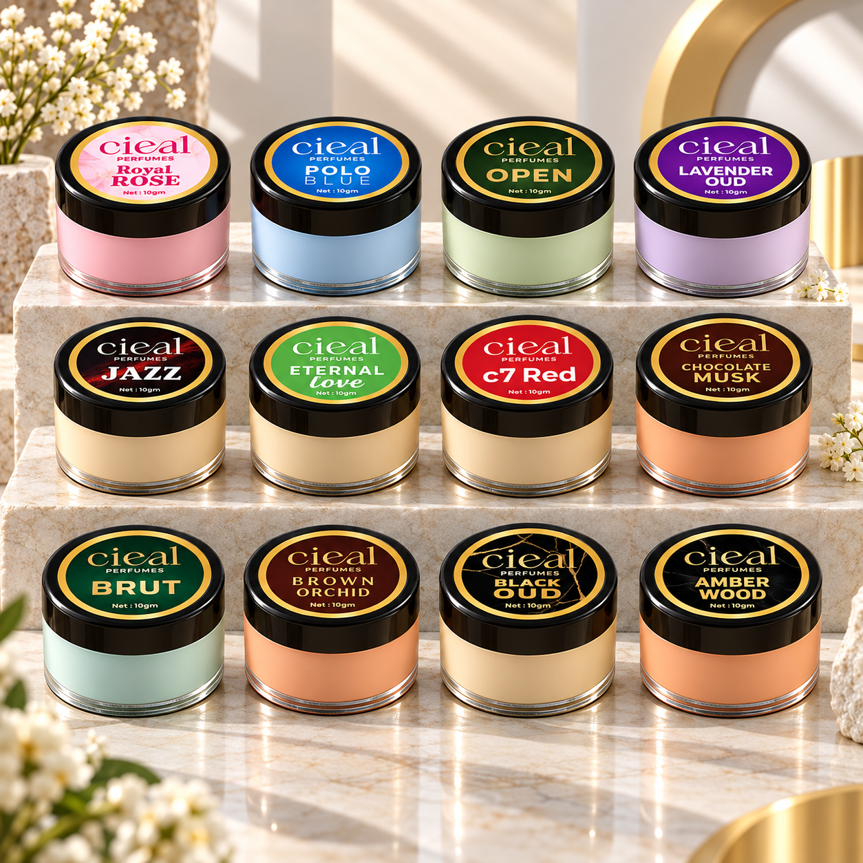CIEAL Solid Perfume Set of 12 – Complete Premium Collection in One Elegant Box SET-3 | 10g Each
