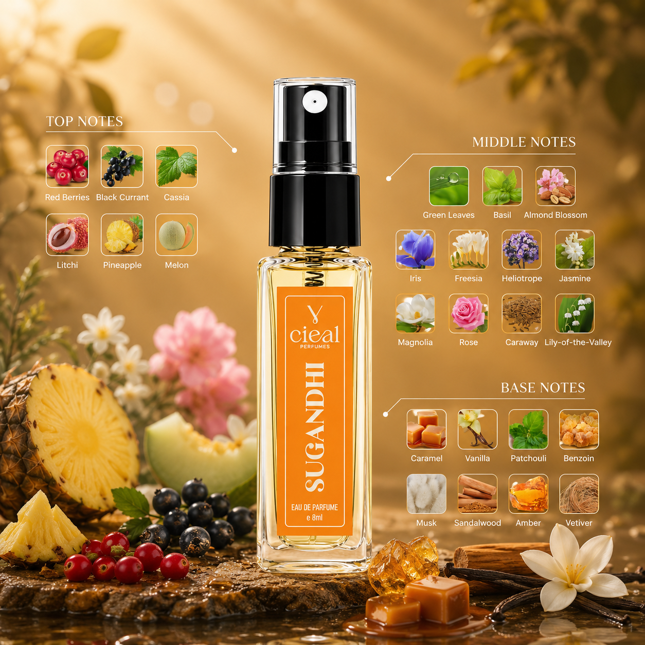 CIEAL Perfume Spray Gift Set of 3 – Kalabham, Sugandhi & Chembakam – 8ml Each