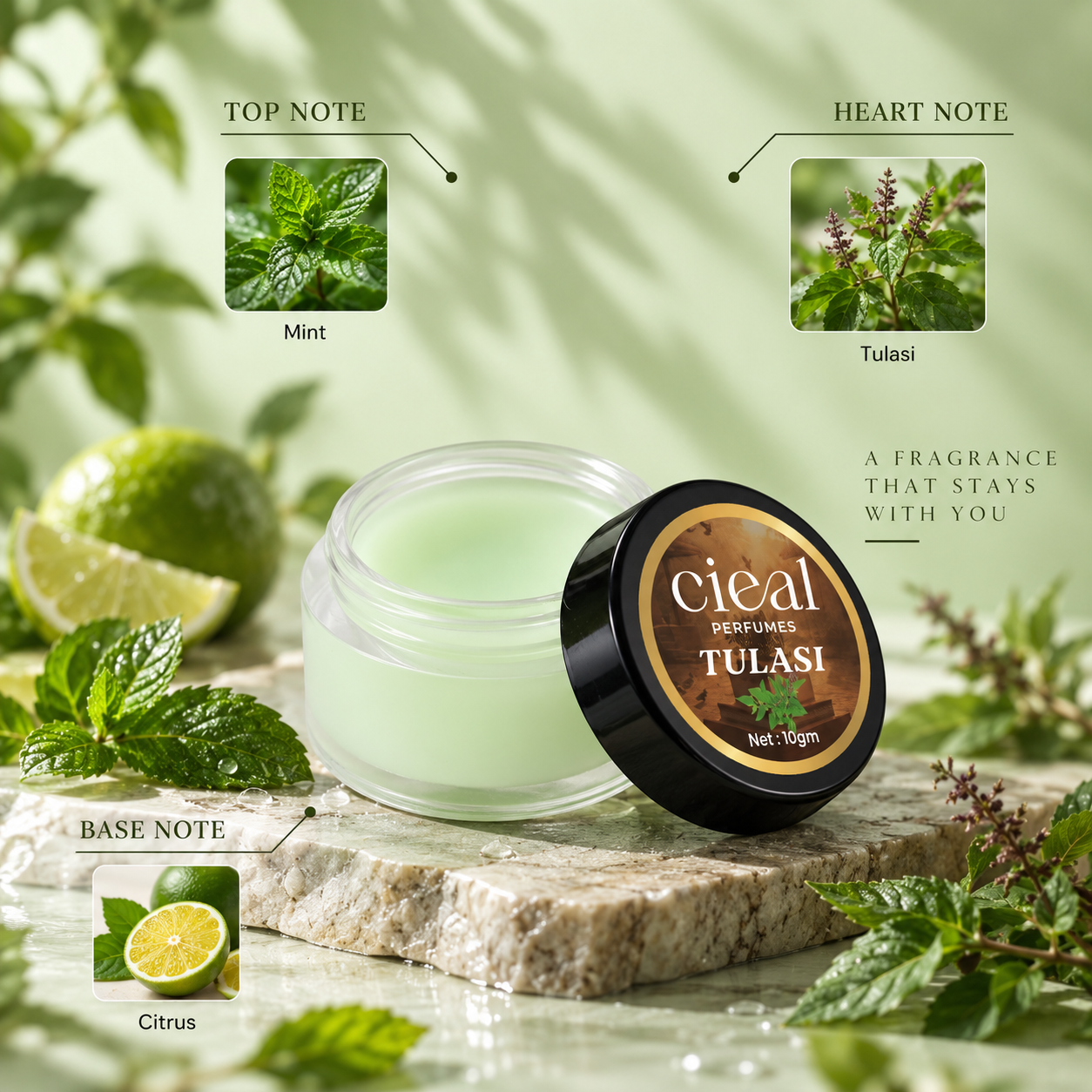 CIEAL Solid Perfume Set of 6 – Parijatham, Divine Essence, Vibuthi, Ilanji, Tulasi & Filter Coffee 10g Each.