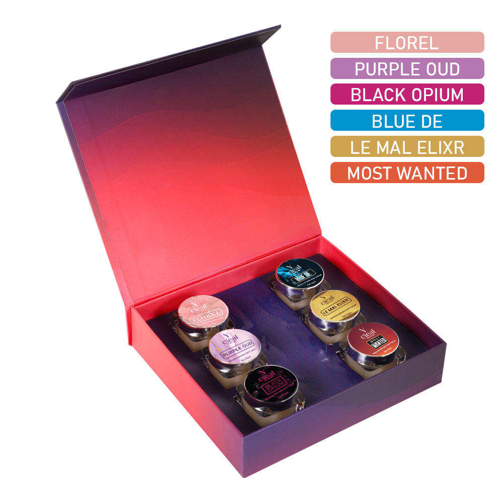 CIEAL PREMIUM SOLID PERFUME SET OF 6 – INSPIRED BY FLORAL | PURPLE OUD | BLACK OPIUM | BLEU DE | LE MAL ELIXR | MOST WANTED (UNISEX)