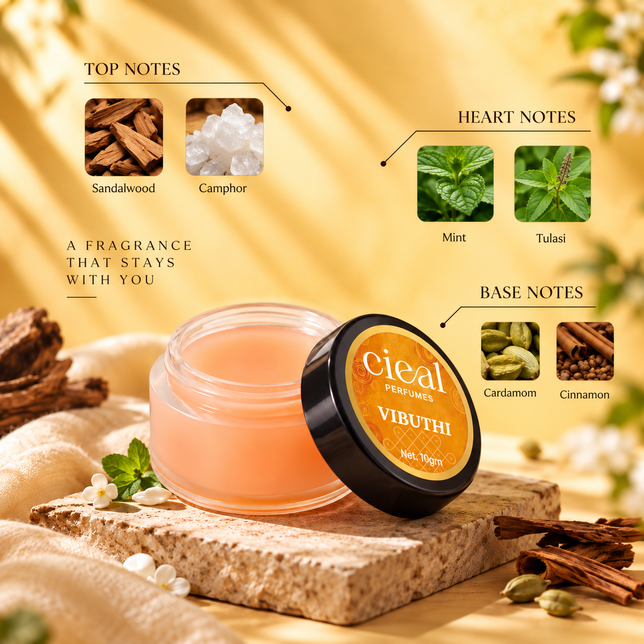 CIEAL Solid Perfume Set of 3 – Hari Chandanam, Vibuthi & Prana 10g Each
