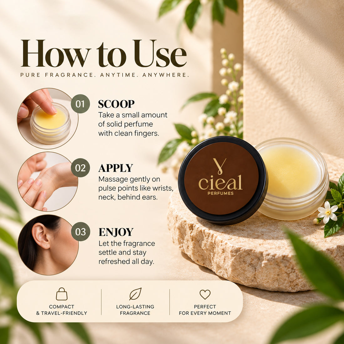 CIEAL Solid Perfume Set of 3 – Filter Coffee, Vanilla & Balaji Chandan | 10g Each
