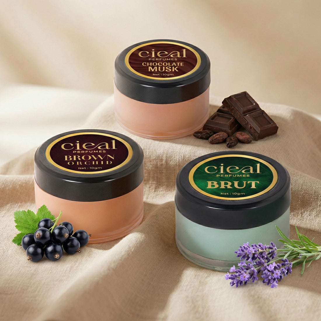 CIEAL SOLID PERFUME SET OF 3 – BRUT | CHOCOLATE MUSK | BROWN ORCHID