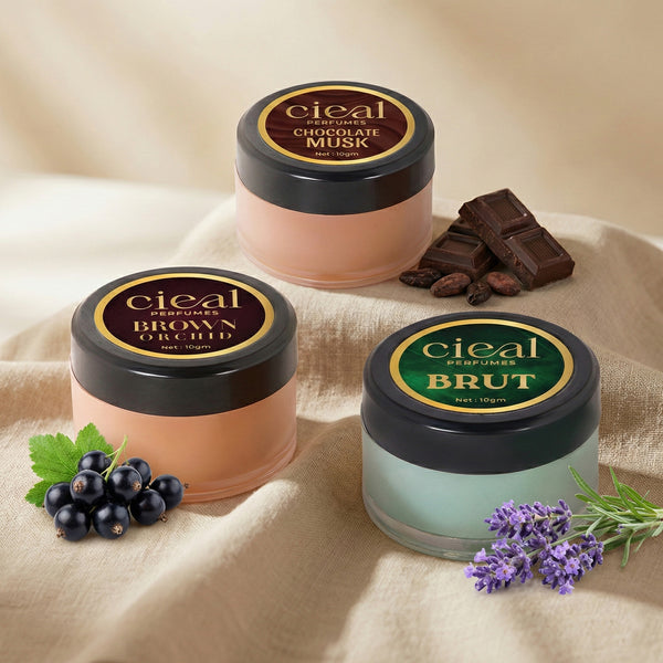 CIEAL Solid Perfume – Combo Set of 3 - BRUT - CHOCOLATE MUSK -  BROWN ORCHID